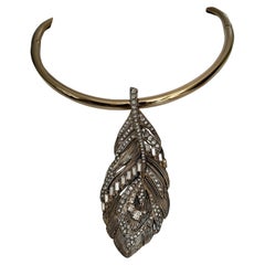 Cavalli Vintage Crystal Leaf Necklace on Gold Choker