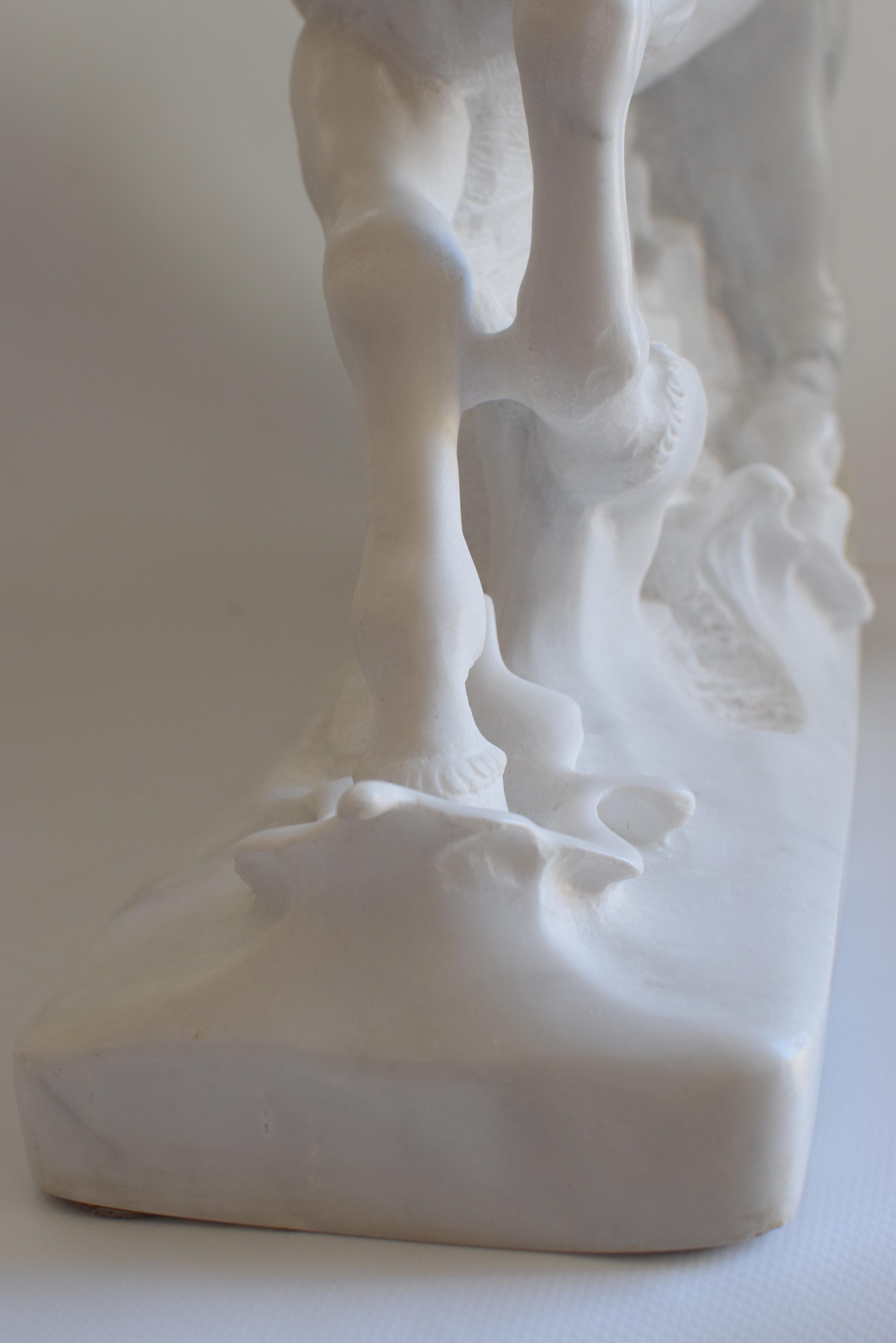 Running horse -sculpture on white Carrara marble For Sale 3
