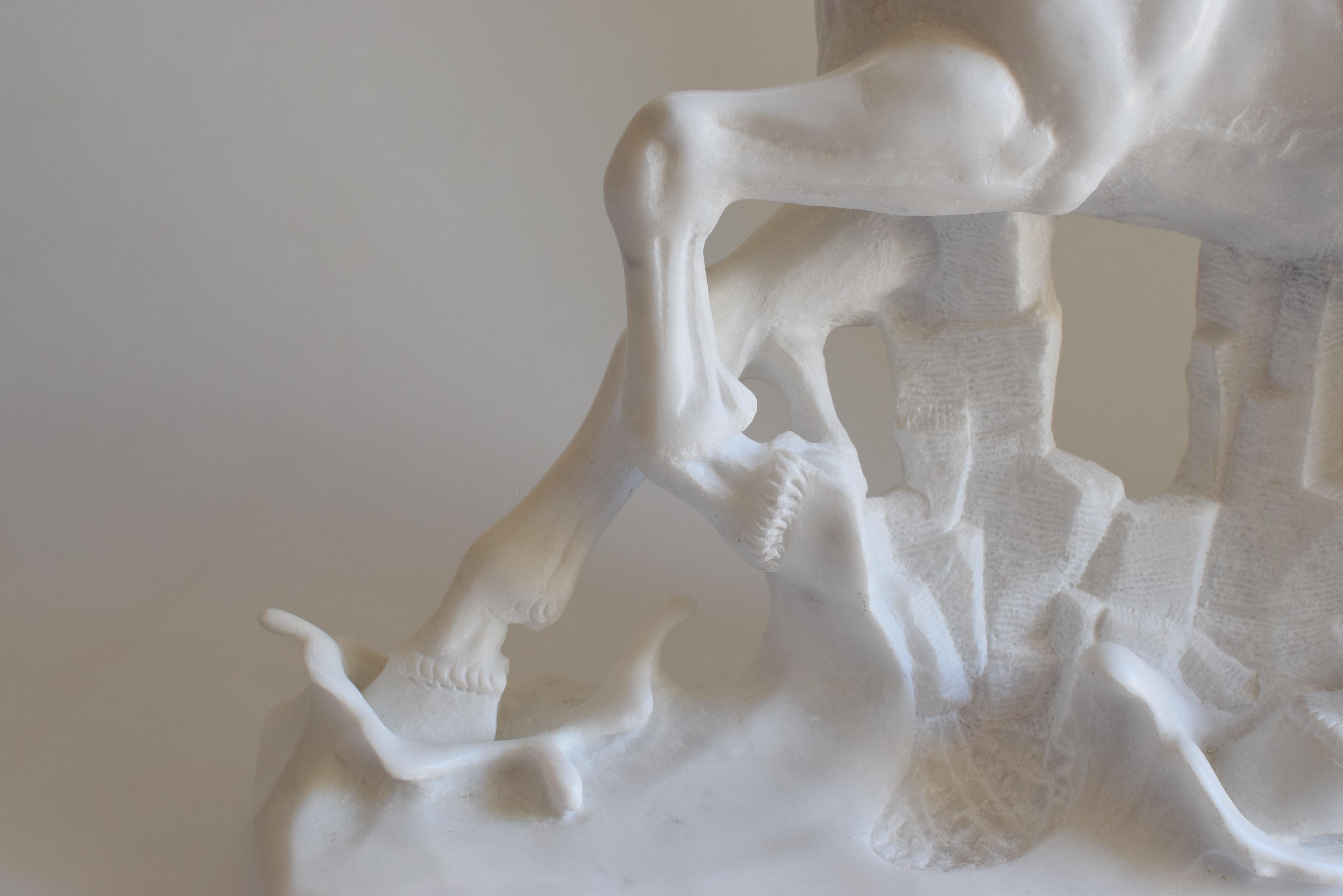 Italian Running horse -sculpture on white Carrara marble For Sale