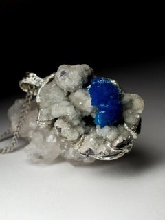 Cavansite on Dolomite necklace Blue Rare Gem Raw Crystal gift special person