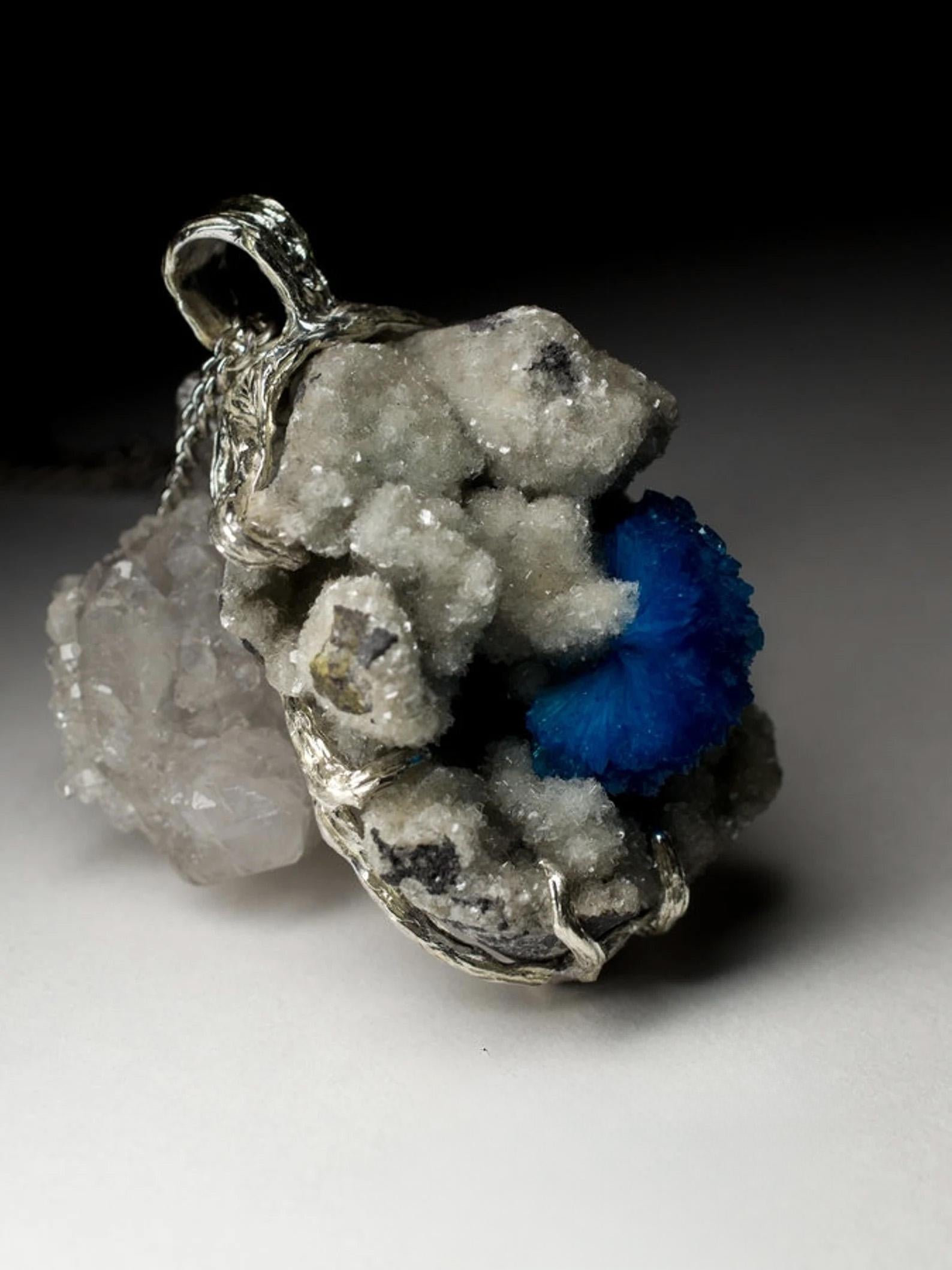 Cavansite on Dolomite necklace Blue Rare Gem Raw Crystal gift special person For Sale 1