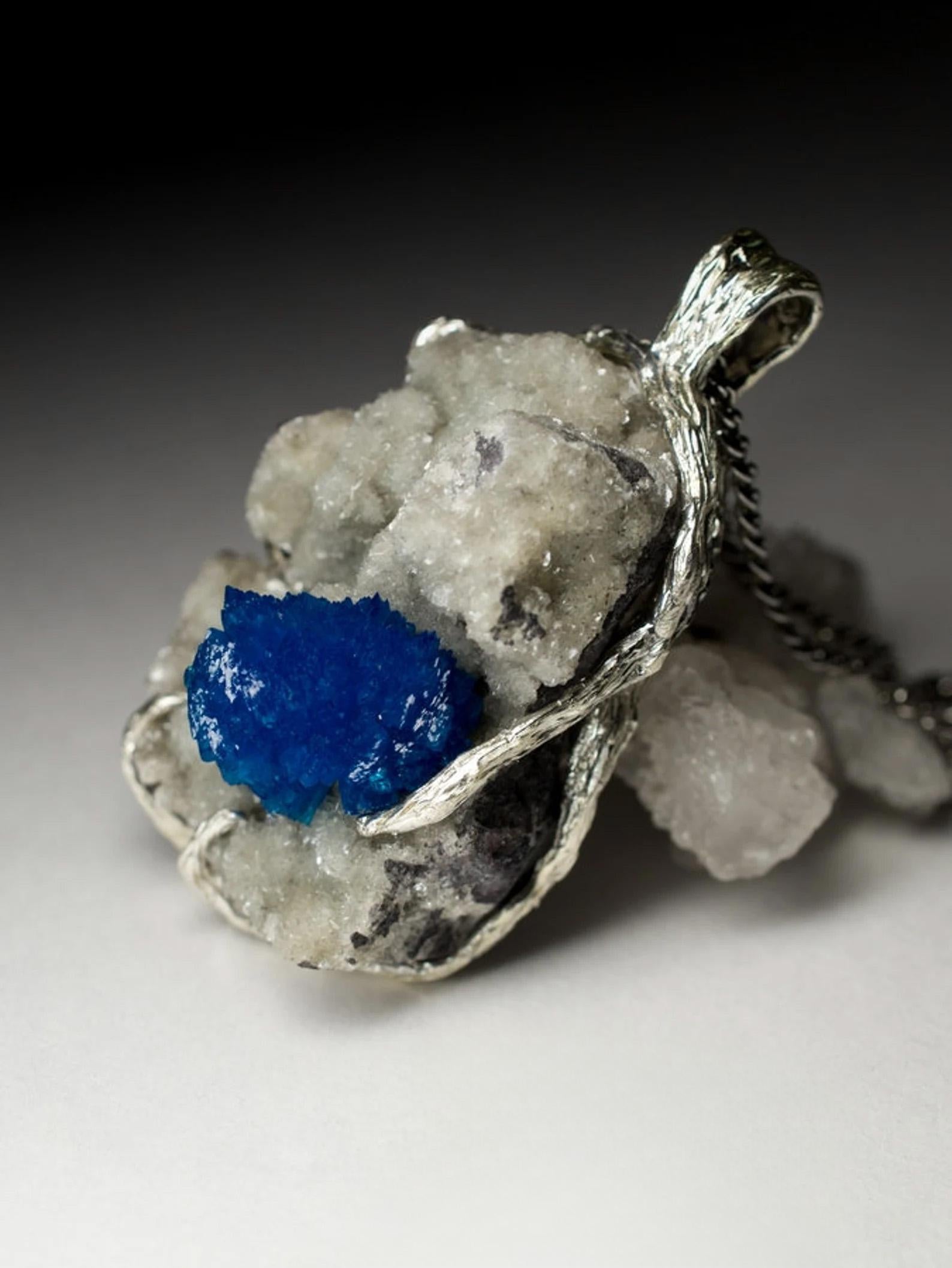 Cavansite on Dolomite necklace Blue Rare Gem Raw Crystal gift special person For Sale 2