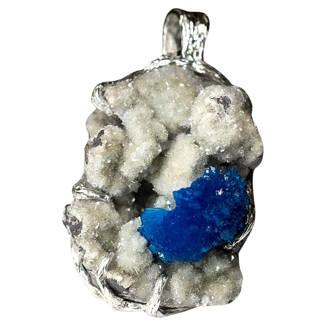 Cavansite on Dolomite necklace Blue Rare Gem Raw Crystal gift special person For Sale