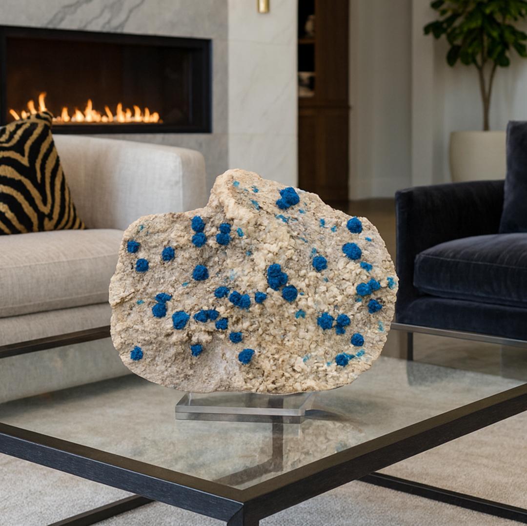 Contemporary Cavansite on Stilbite from India For Sale