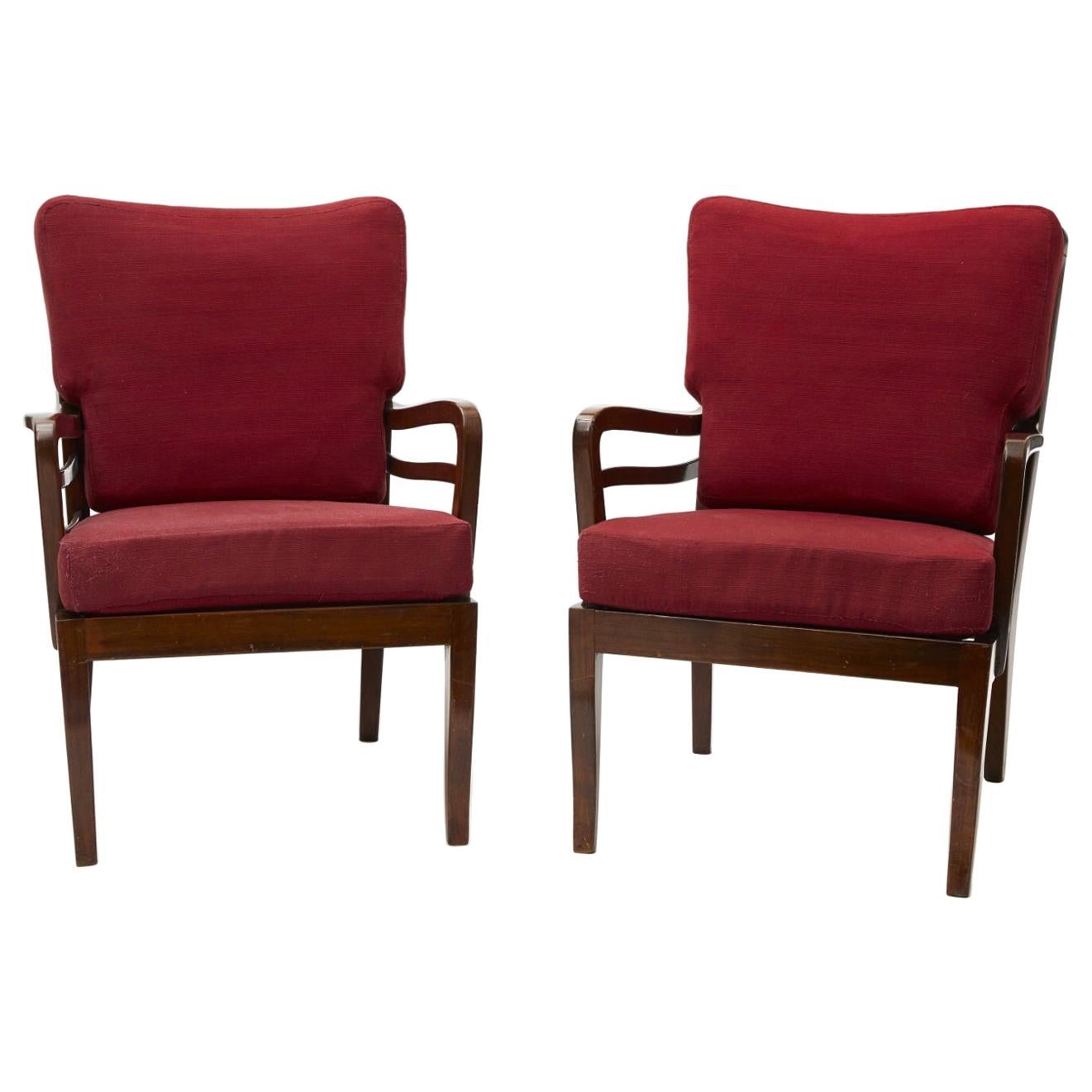 Cavatorta Pair of Armchairs Wood Padded Fabric, 1950, Italy For Sale
