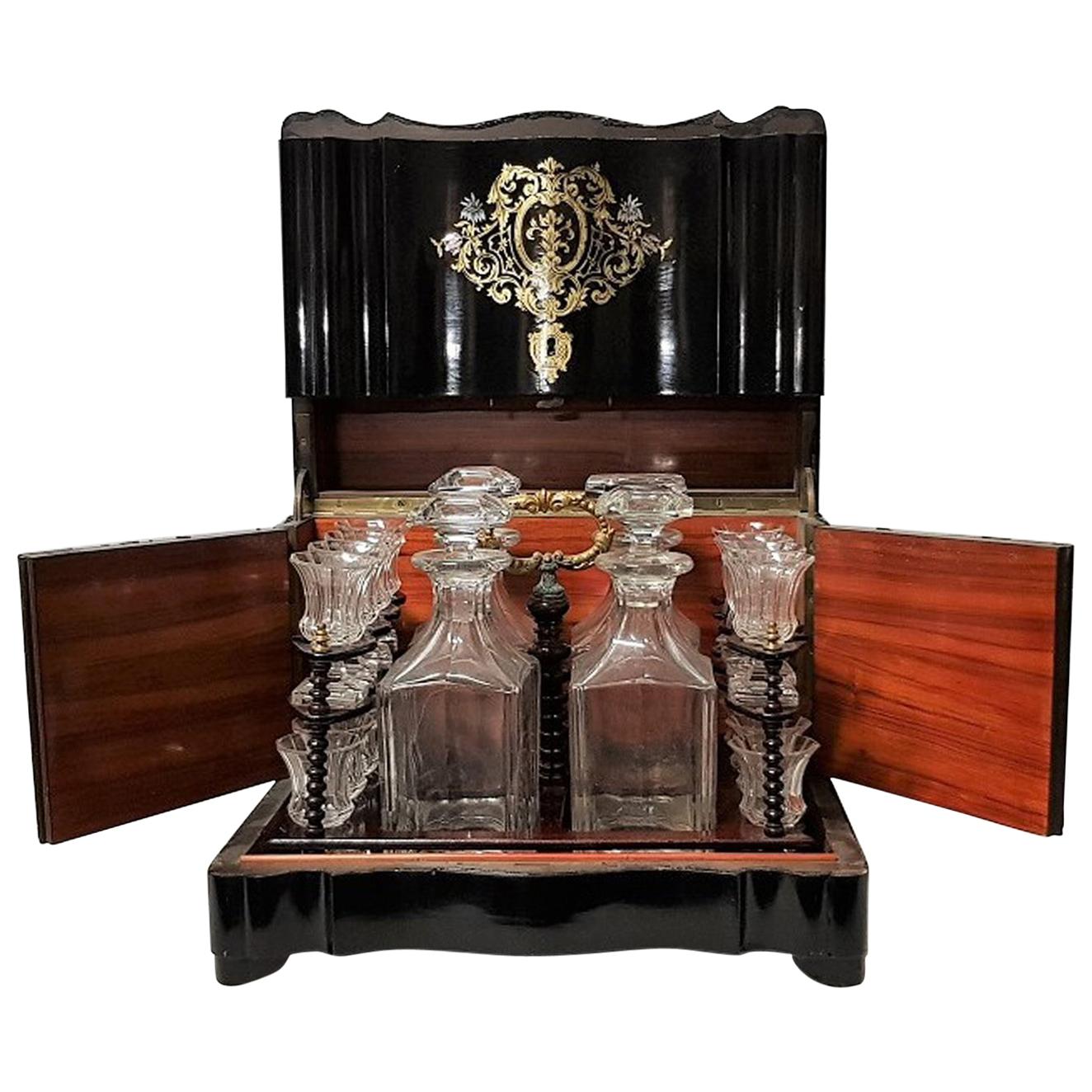 Cave à Liqueur in Boulle Marquetry and  Baccarat Crystal, Napoleon III, France