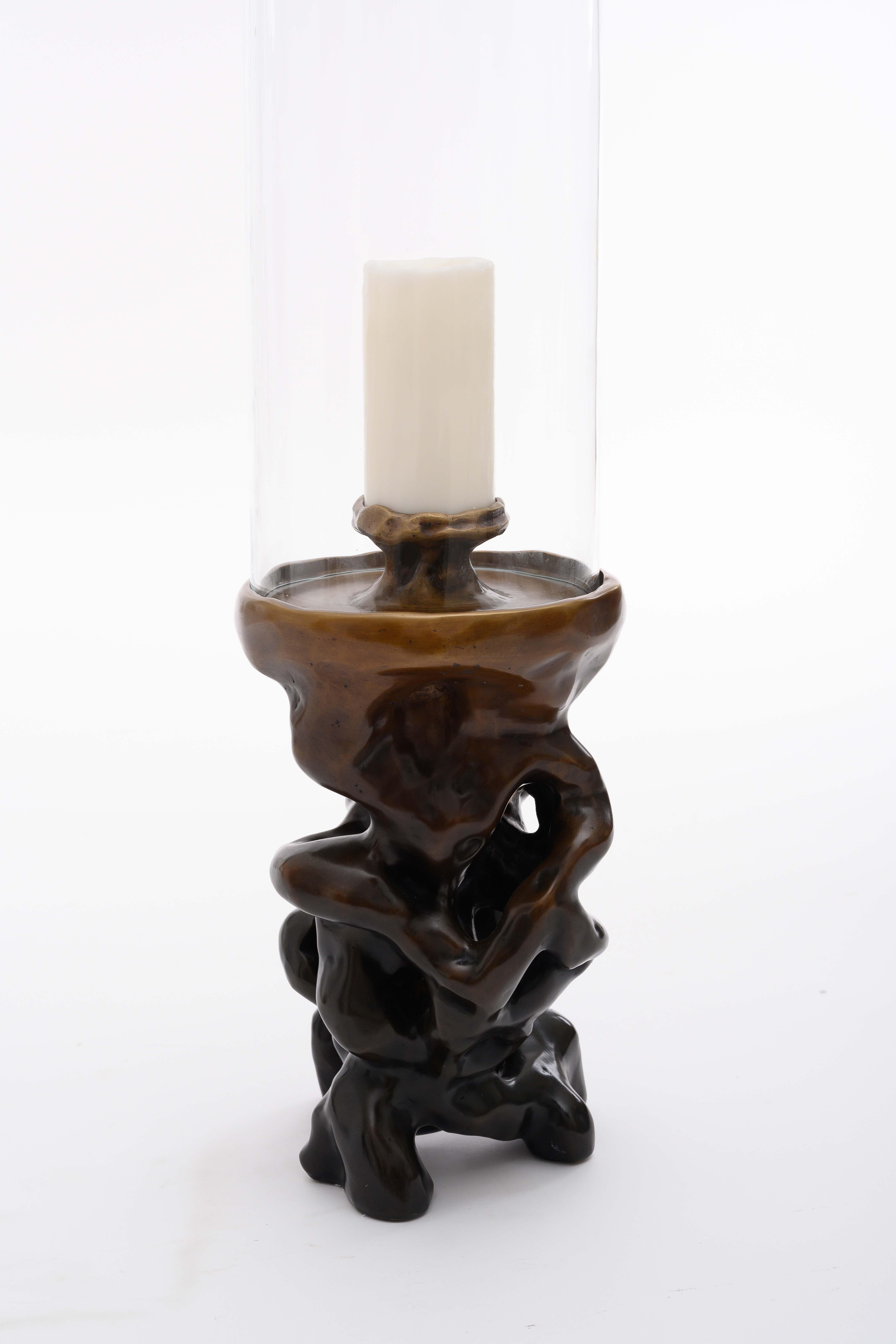 European Cave Hurricane in Antique Bronze with Glass Shade from Elan Atelier For Sale