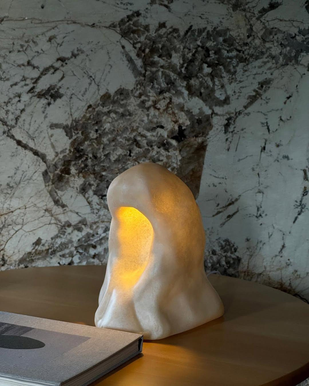Cave Inspired Unique Form, Natural Beige Fiberglass Table Lamp by kar For Sale 7