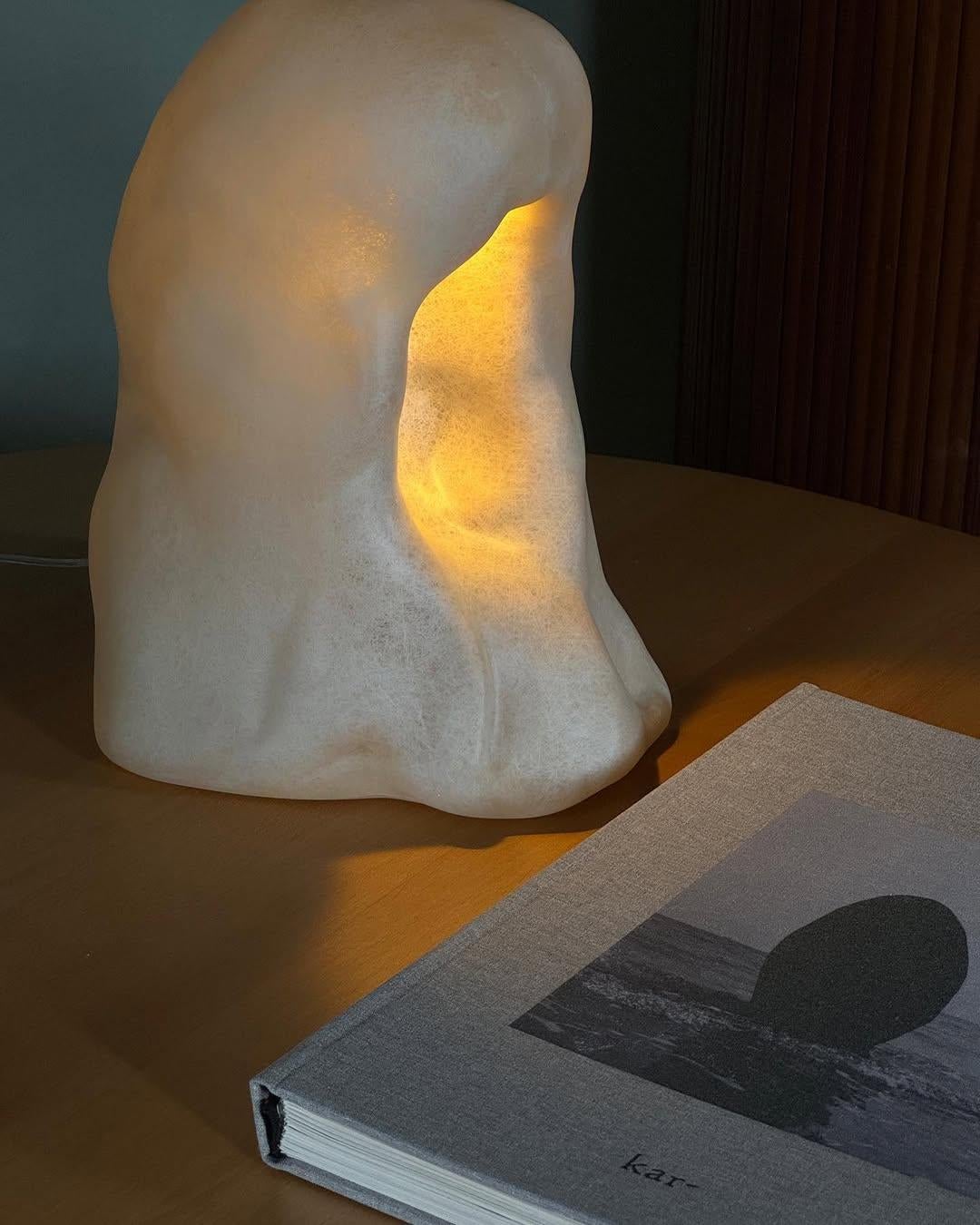 Cave Inspired Unique Form, Natural Beige Fiberglass Table Lamp by kar For Sale 8