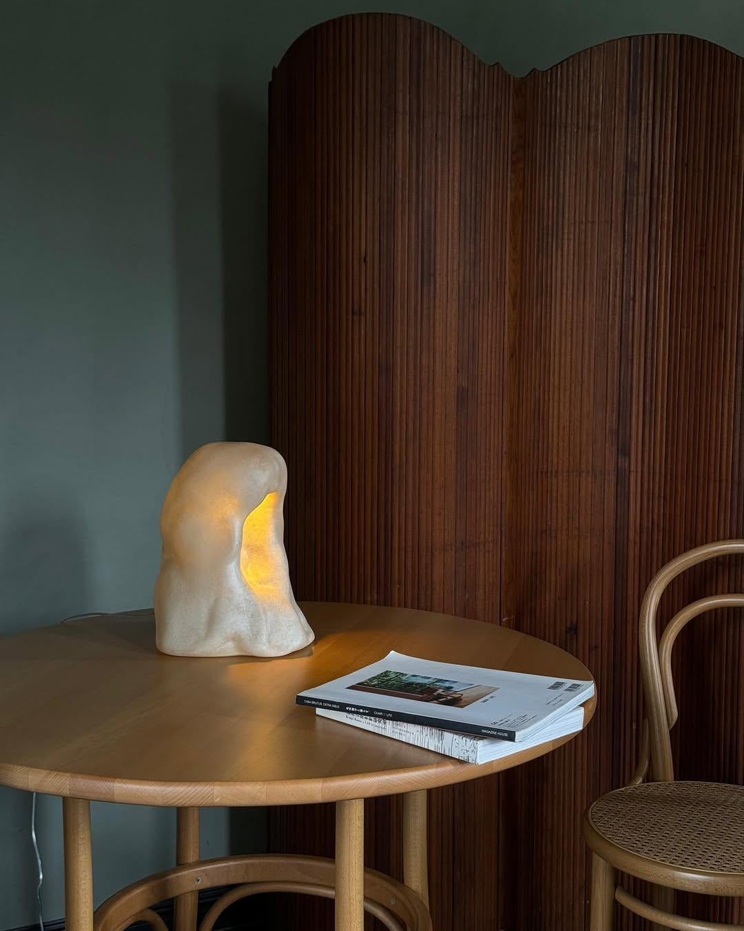 Cave Inspired Unique Form, Natural Beige Fiberglass Table Lamp by kar For Sale 9