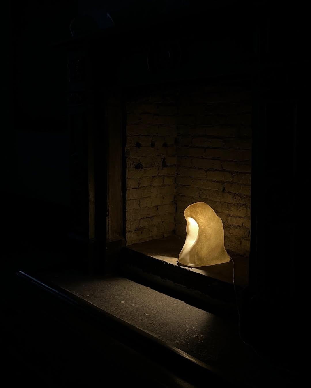Cave Inspired Unique Form, Natural Beige Fiberglass Table Lamp by kar For Sale 5