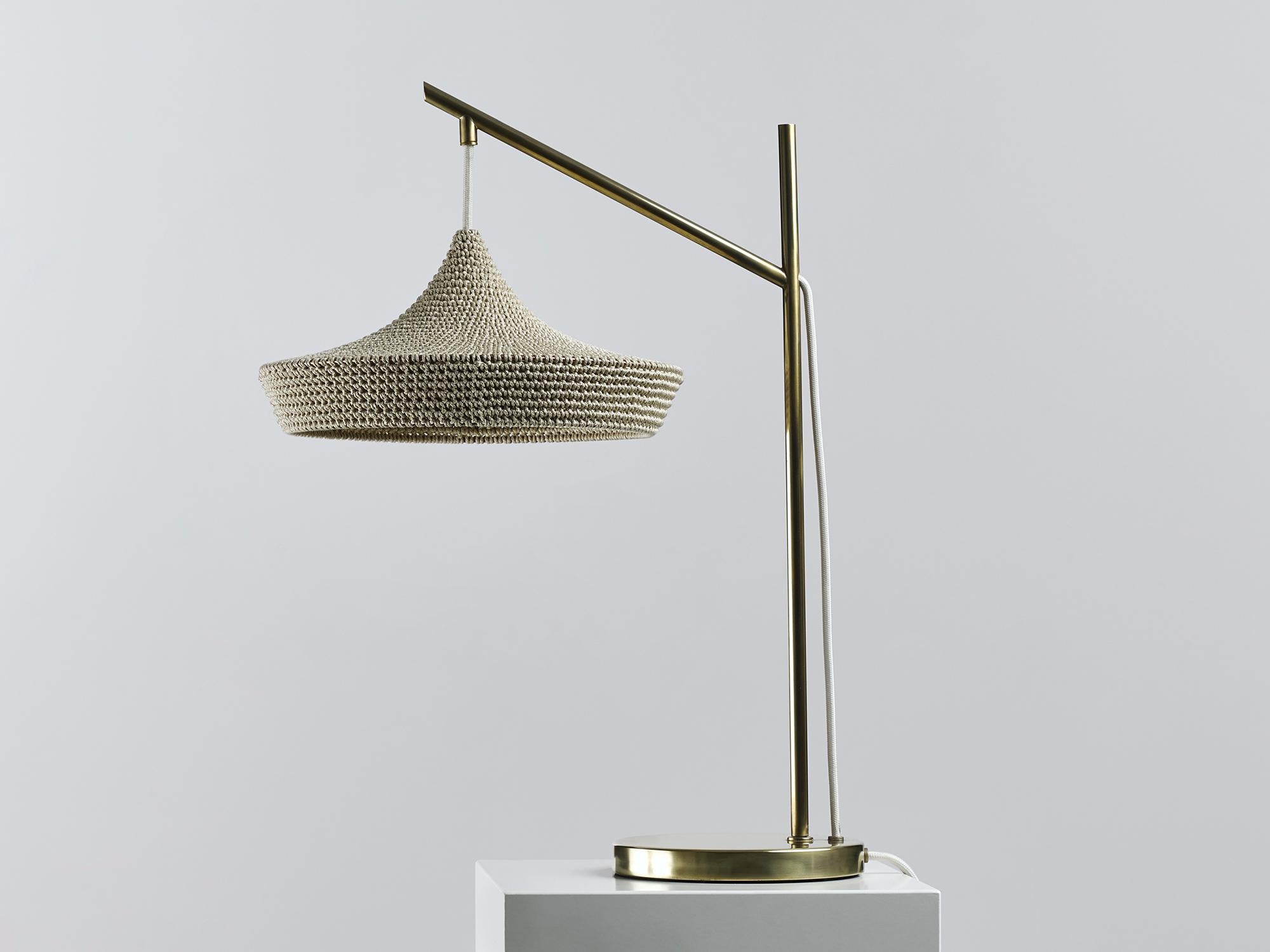 Cave table lamp by Naomi Paul
Dimensions: D 30 x W 43 x H 57 cm
Materials: Metal frame, Egyptian cotton cord.
Color: Ecru.
Available in other colors.
Available in Inside edge colour or plain color finish.

LIGHT / SHADE collection are down