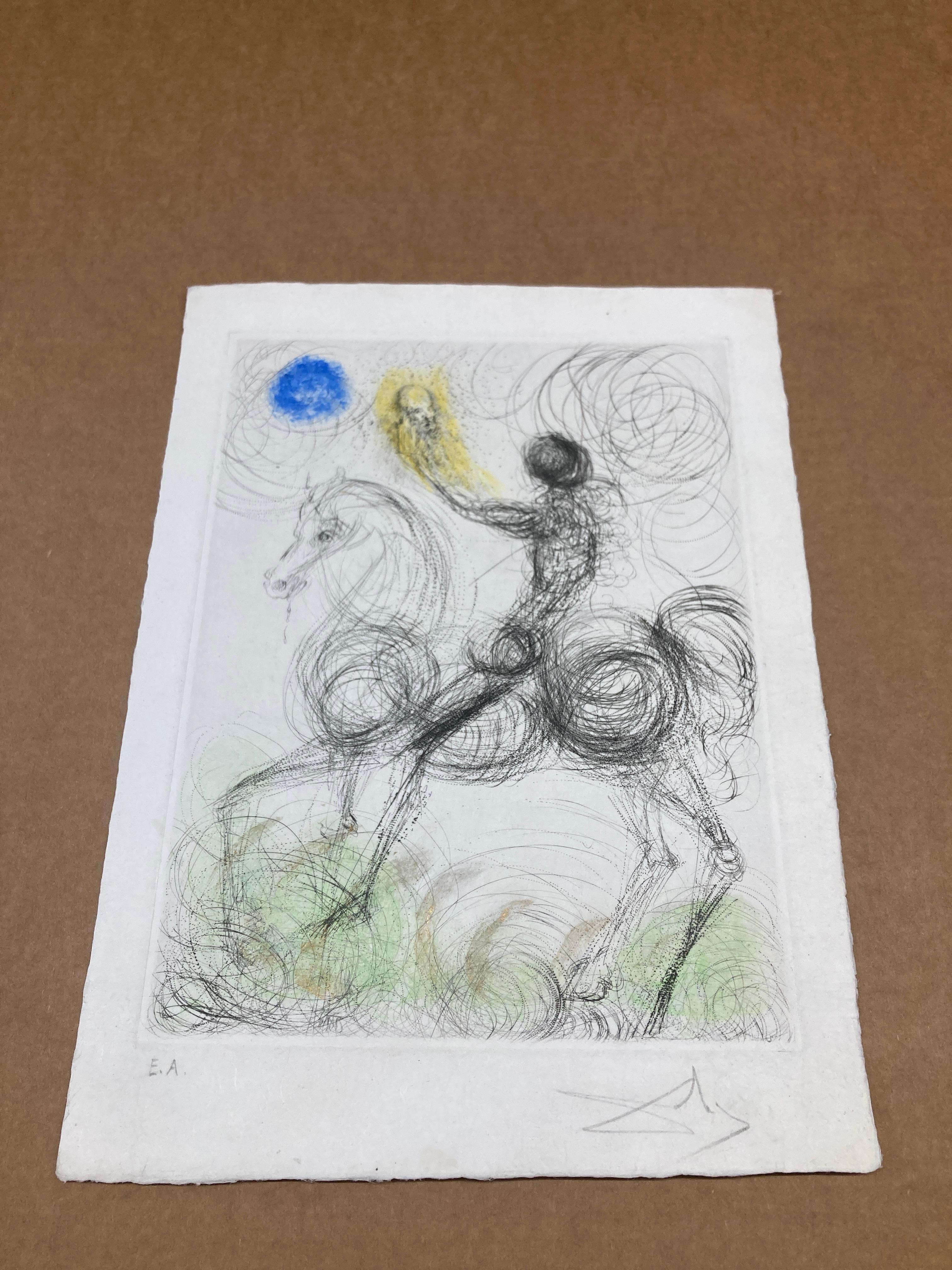 Salvador Dalí (1904-1989) Cavalier et la Mort, da Faust (La Nuit de Walpurgis). Puntasecca con roulette stampata a colori, 1969, firmata e iscritta a matita dall'artista 