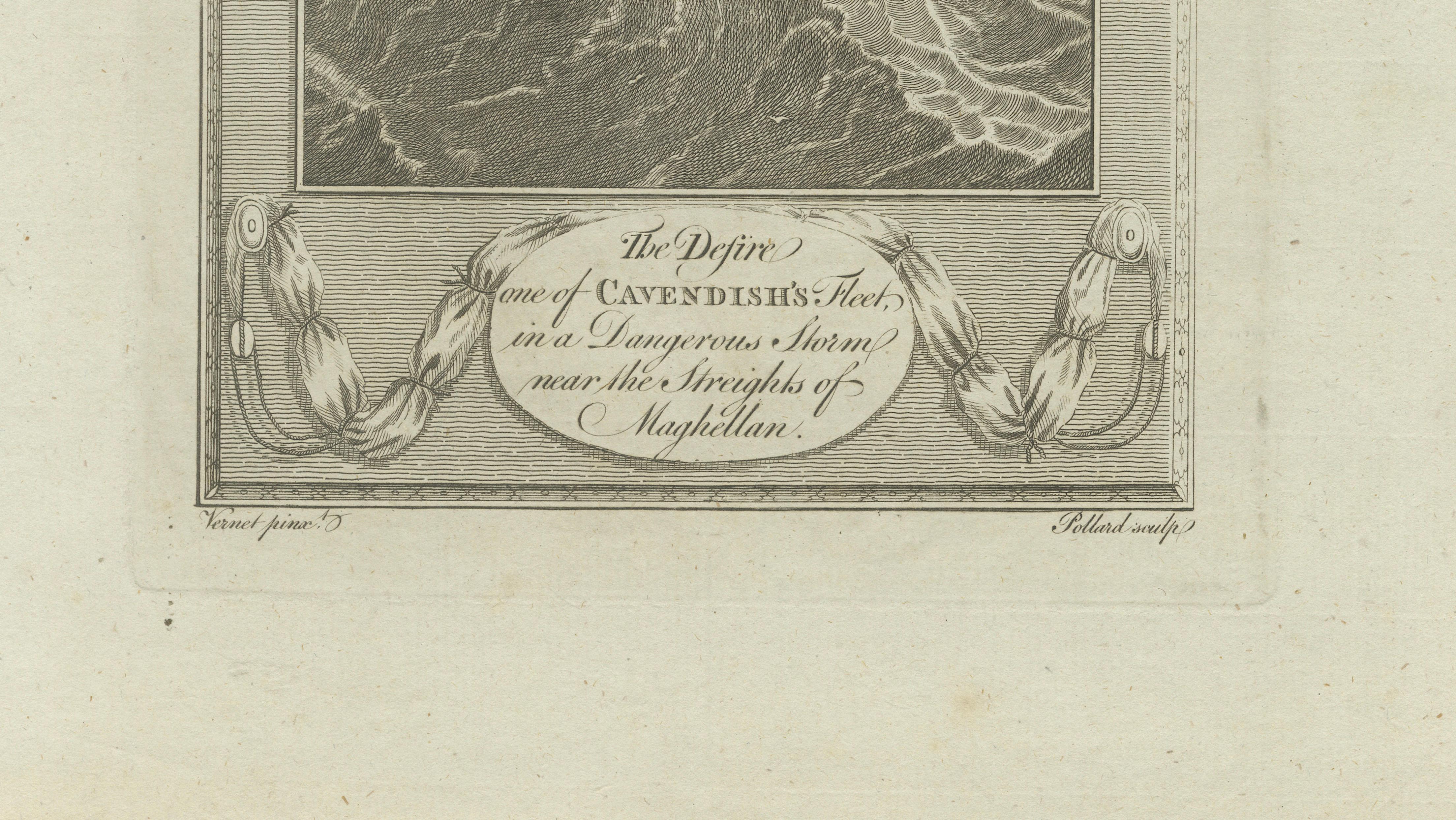 Cavendish’s Ship Desire in Storm near the Strait of Magellan – 18th Century