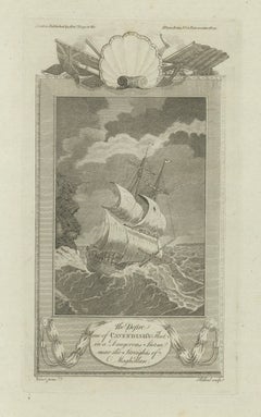 Cavendish’s Ship Desire in Storm near the Strait of Magellan – 18th Century