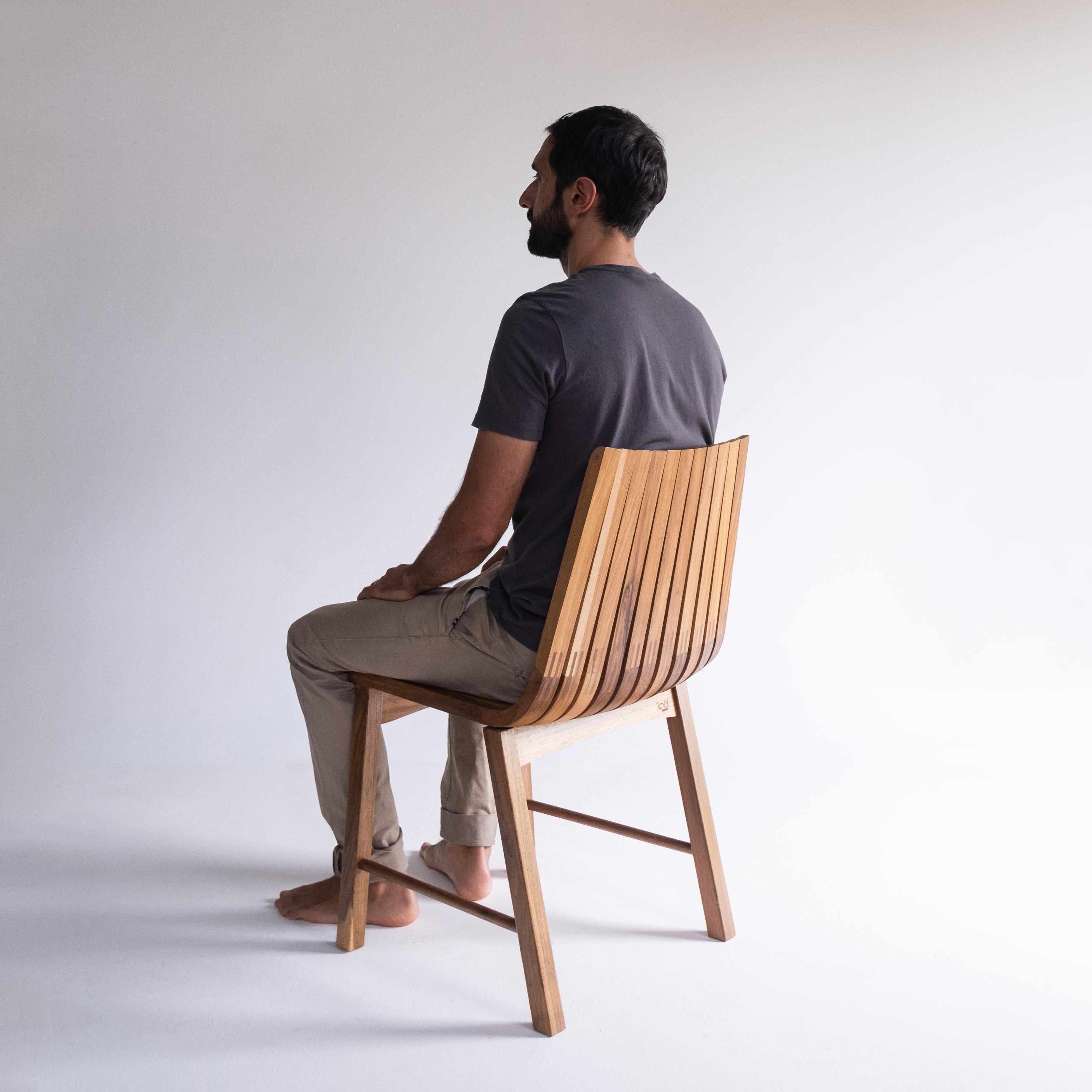 Wood 'Caverna' contemporary wooden dining chair by Brazilian Studio Knót Artesanal For Sale