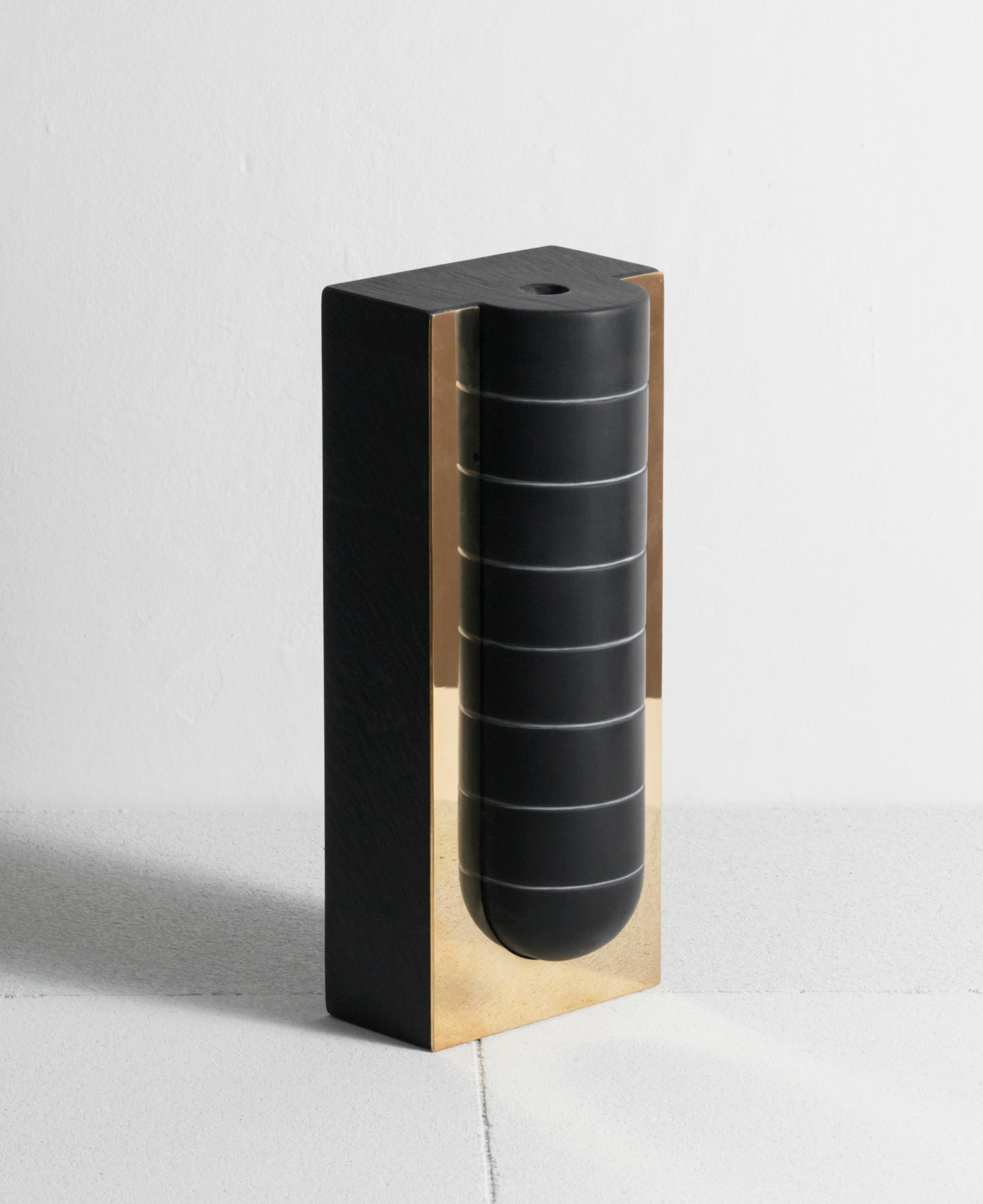 Other Cavi N.2 Vase in Lavagna Stone/Ardesia and Polished Brass, Limited Edition For Sale