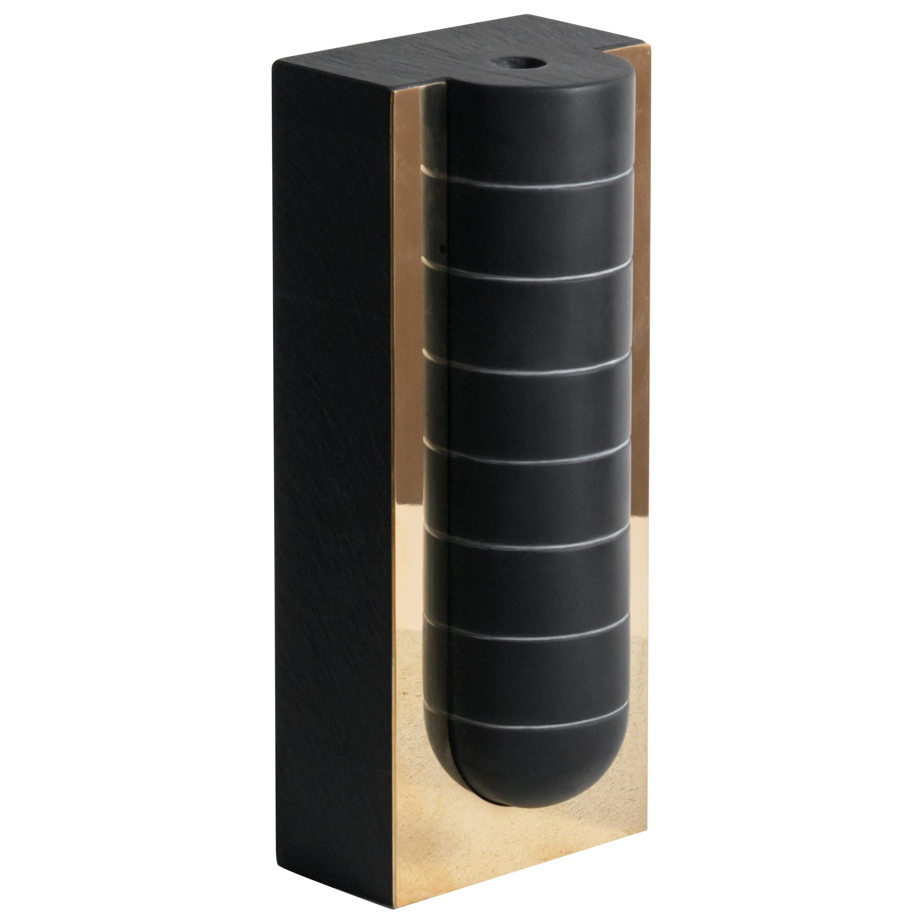 Cavi N.2 Vase in Lavagna Stone/Ardesia and Polished Brass, Limited Edition For Sale