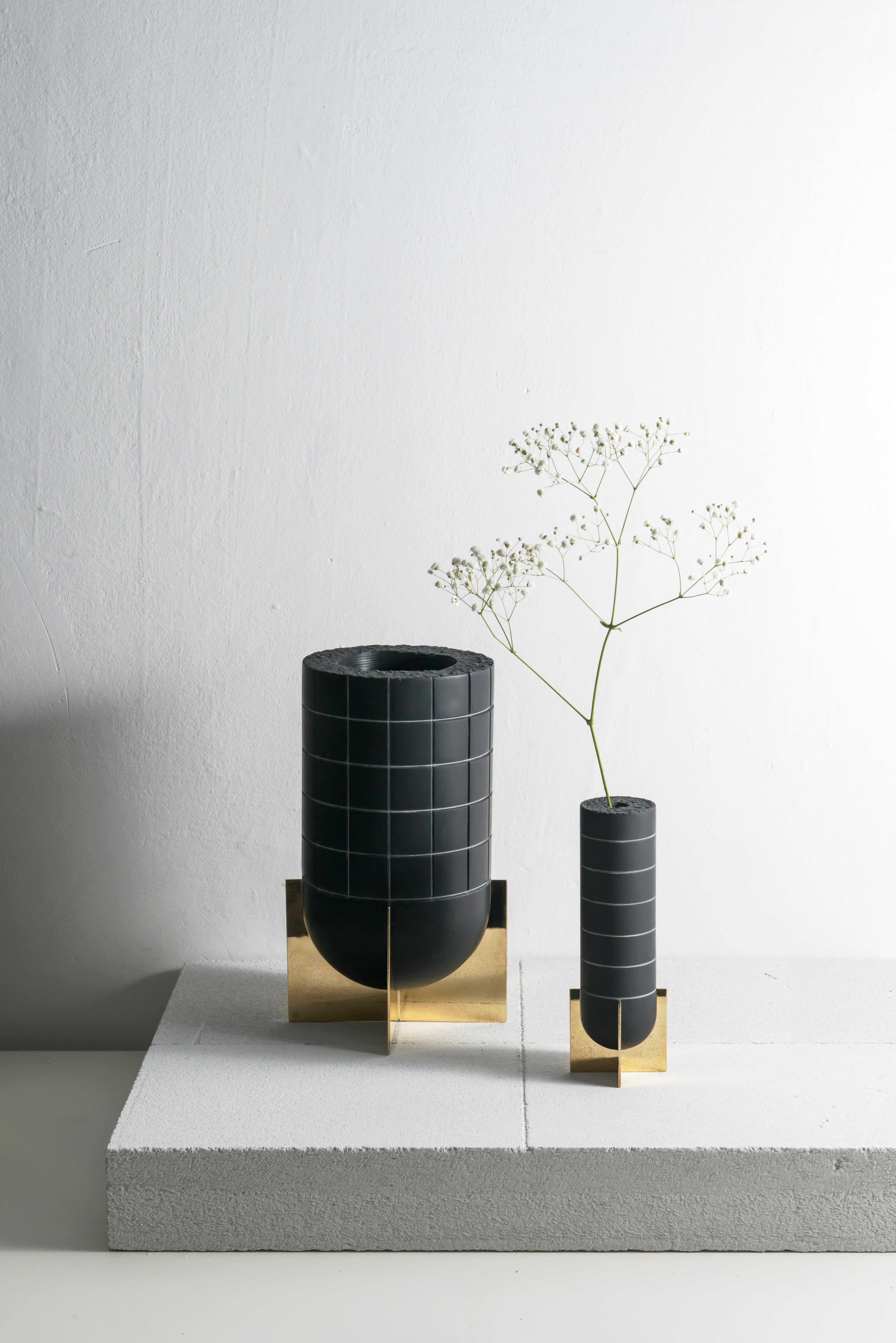 Other Cavi n.3B Vase in Lavagna Stone/Ardesia and Polished Brass, Limited Edition For Sale