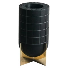 Cavi n.3B Vase in Lavagna Stone/Ardesia and Polished Brass, Limited Edition