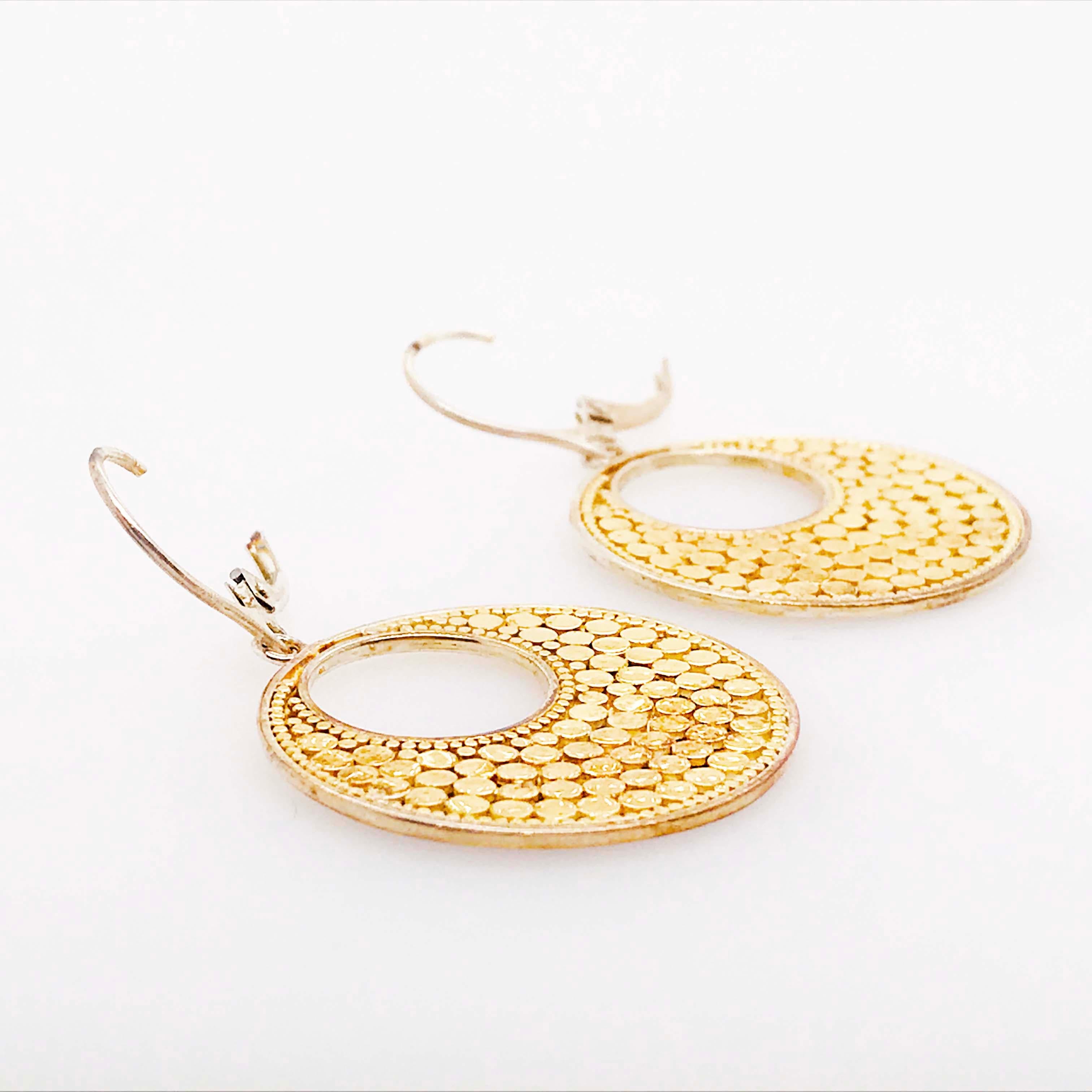 Caviar 18 Kt & Sterling Large Round Dangle Earrings, Round 18kt/925 XL Earrings In New Condition In Austin, TX