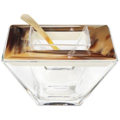 Schale und Löffel in Kaviar aus venezianischem Glas, Corno Italiano und Lack Mod. 296