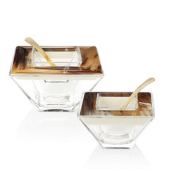 Caviar Bowl and Spoon in Venetian Glass, Corno Italiano & Lacquered wood Mod 295