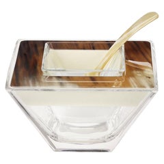 Bol et cuillère en verre vénitien, Corno Italiano et bois laqué Mod 295