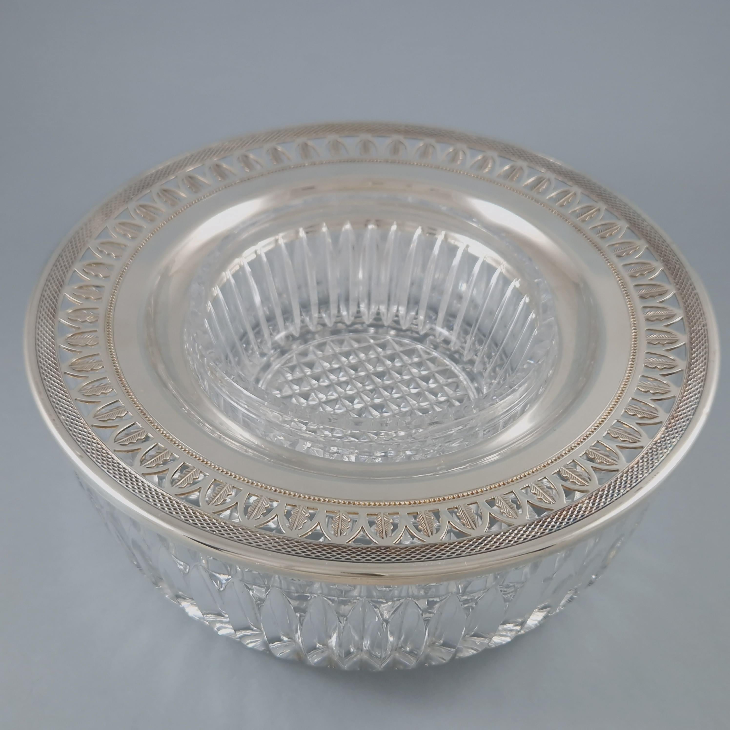 French Caviar Bowl in Crystal and Silver Plate