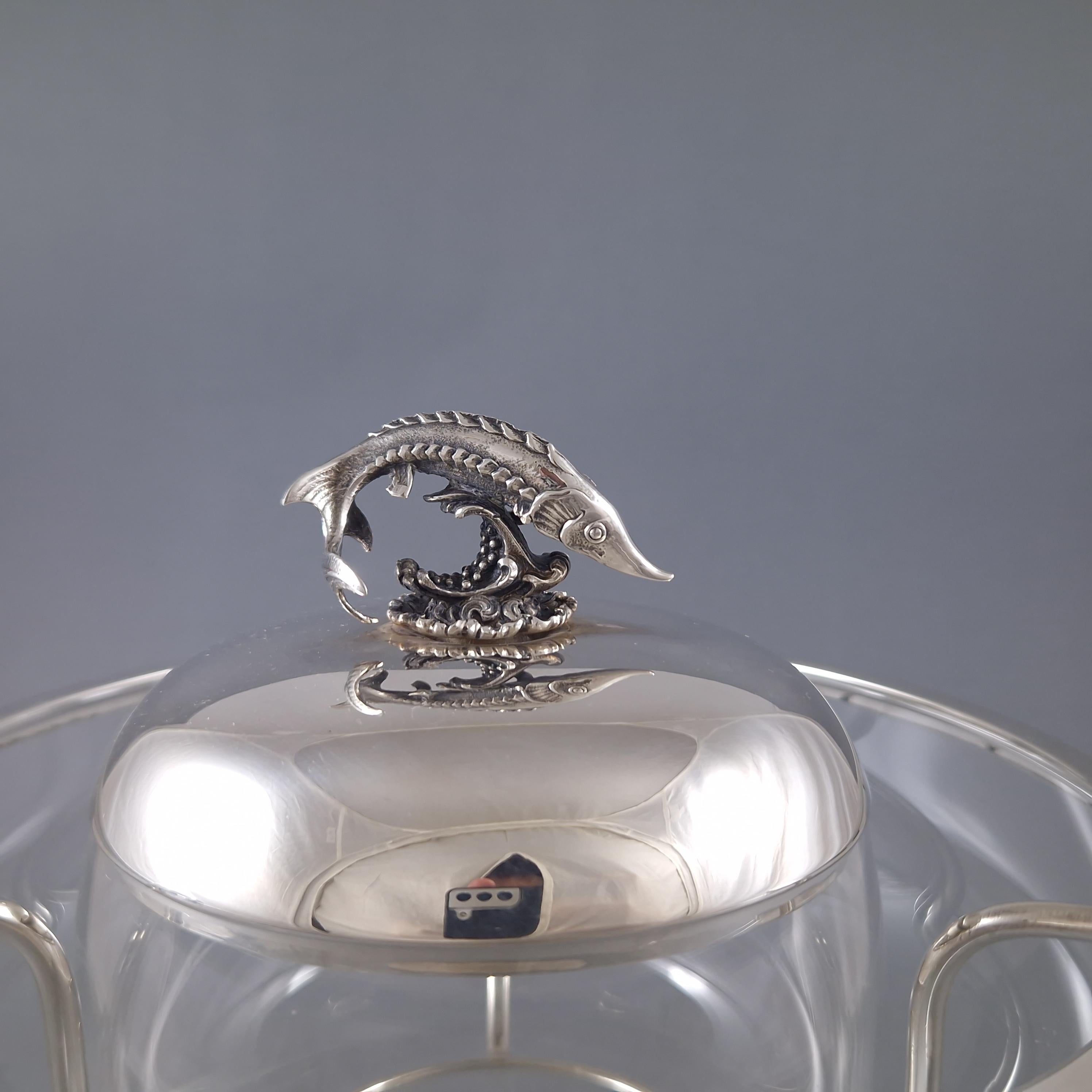 Caviar bowl In Glass And Sterling Silver In Excellent Condition For Sale In Saint-Ouen, FR