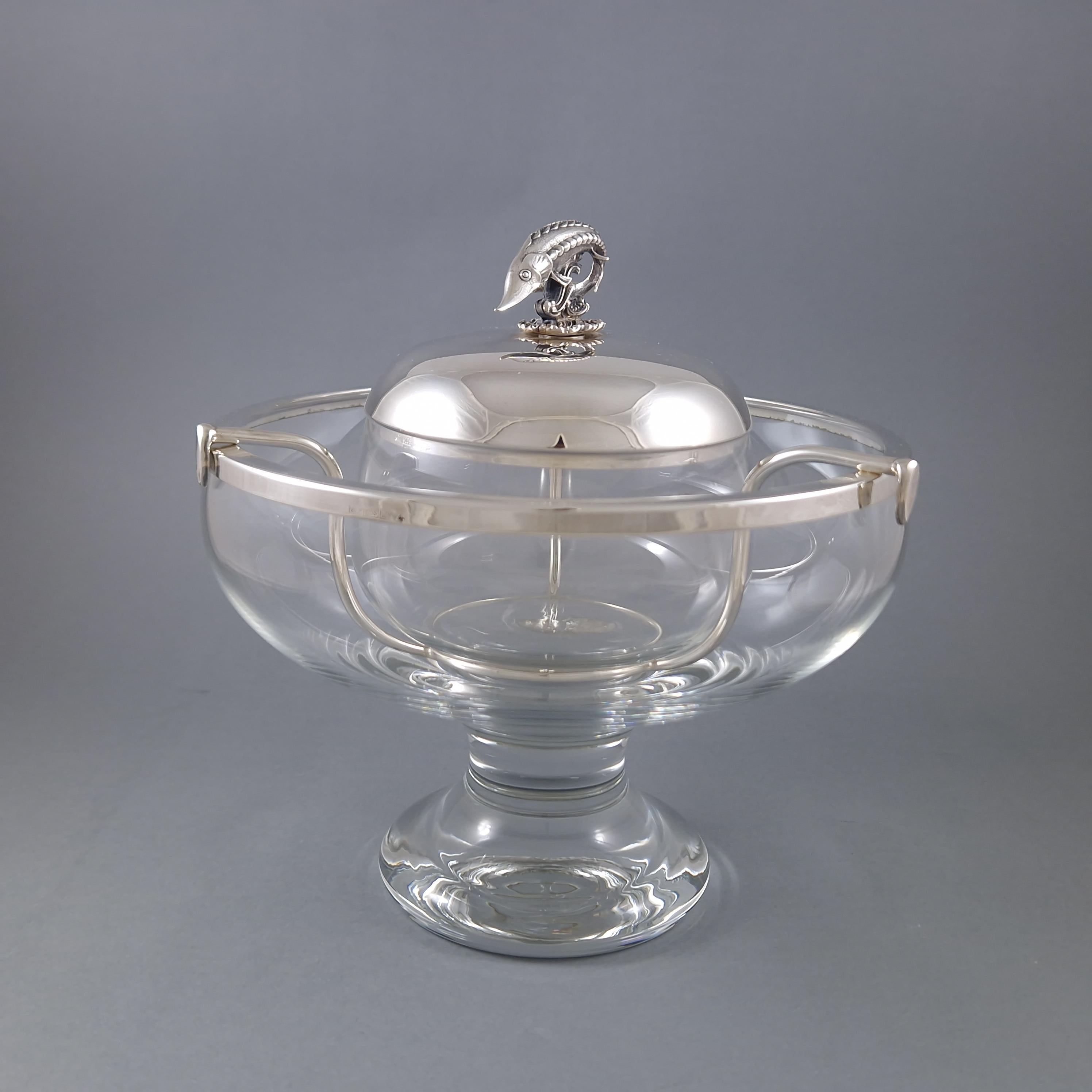 Mid-20th Century Caviar bowl In Glass And Sterling Silver For Sale