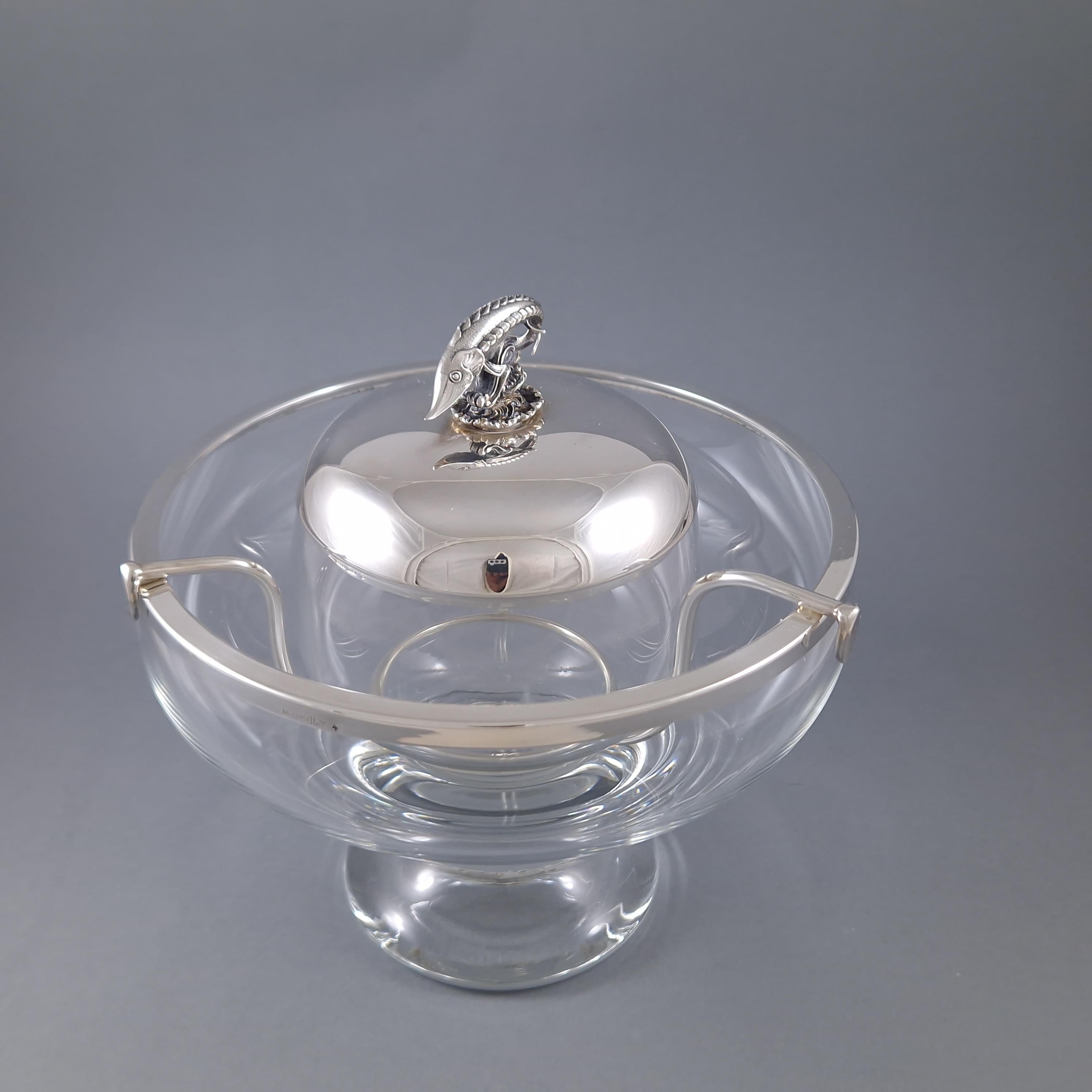 Caviar bowl In Glass And Sterling Silver For Sale 1