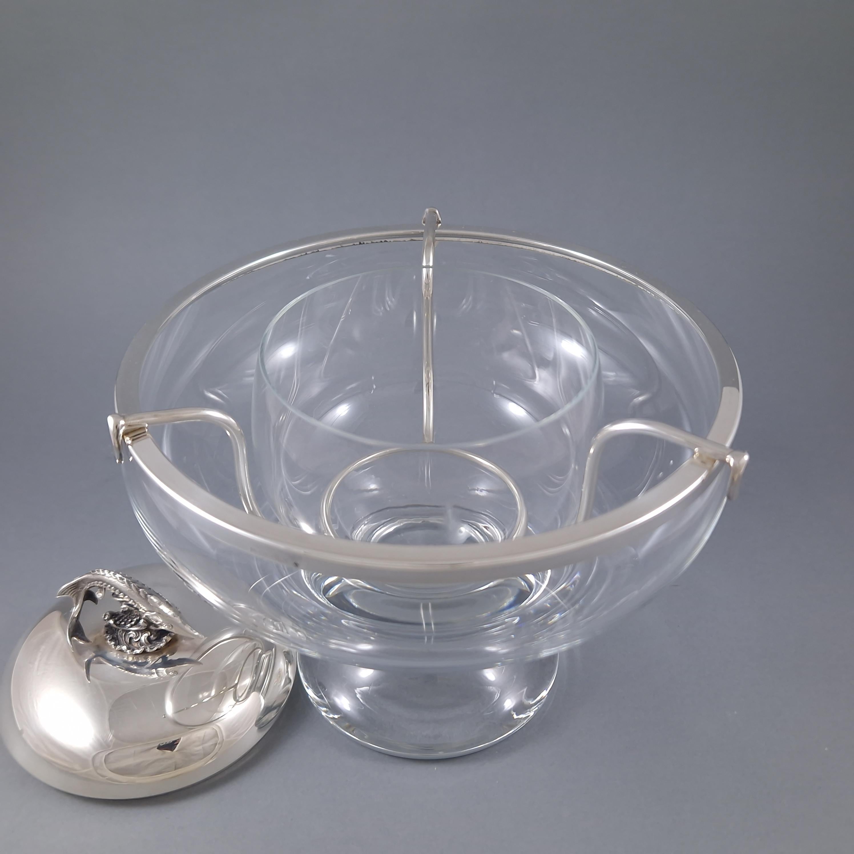 Caviar bowl In Glass And Sterling Silver For Sale 4