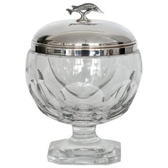 Vintage Caviar Bowl Silver 925 Crystal Glass and Sturigeon, 20th Century