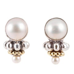 "Caviar" by "Lagos" Sterling Silver Yellow Gold Pearl Earrings