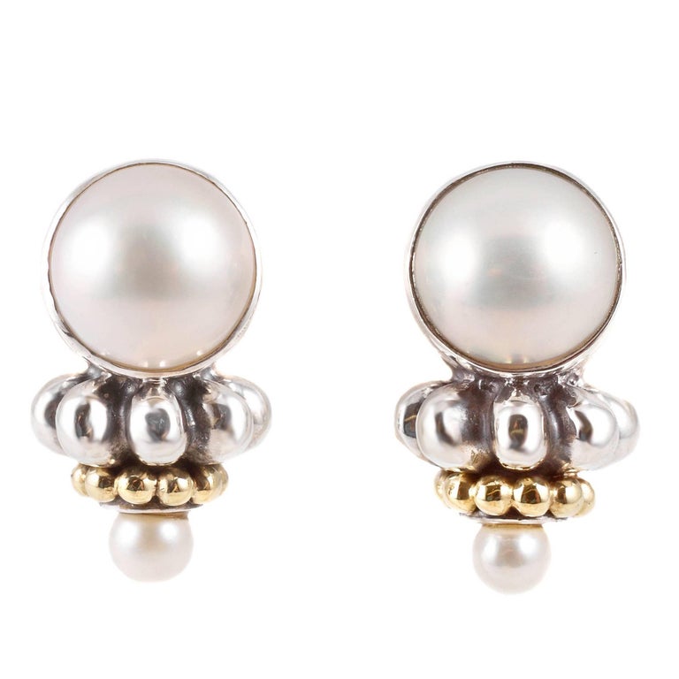 Caviar" by "Lagos" Sterling Silver Yellow Gold Pearl Earrings at 1stDibs | lagos  pearl earrings