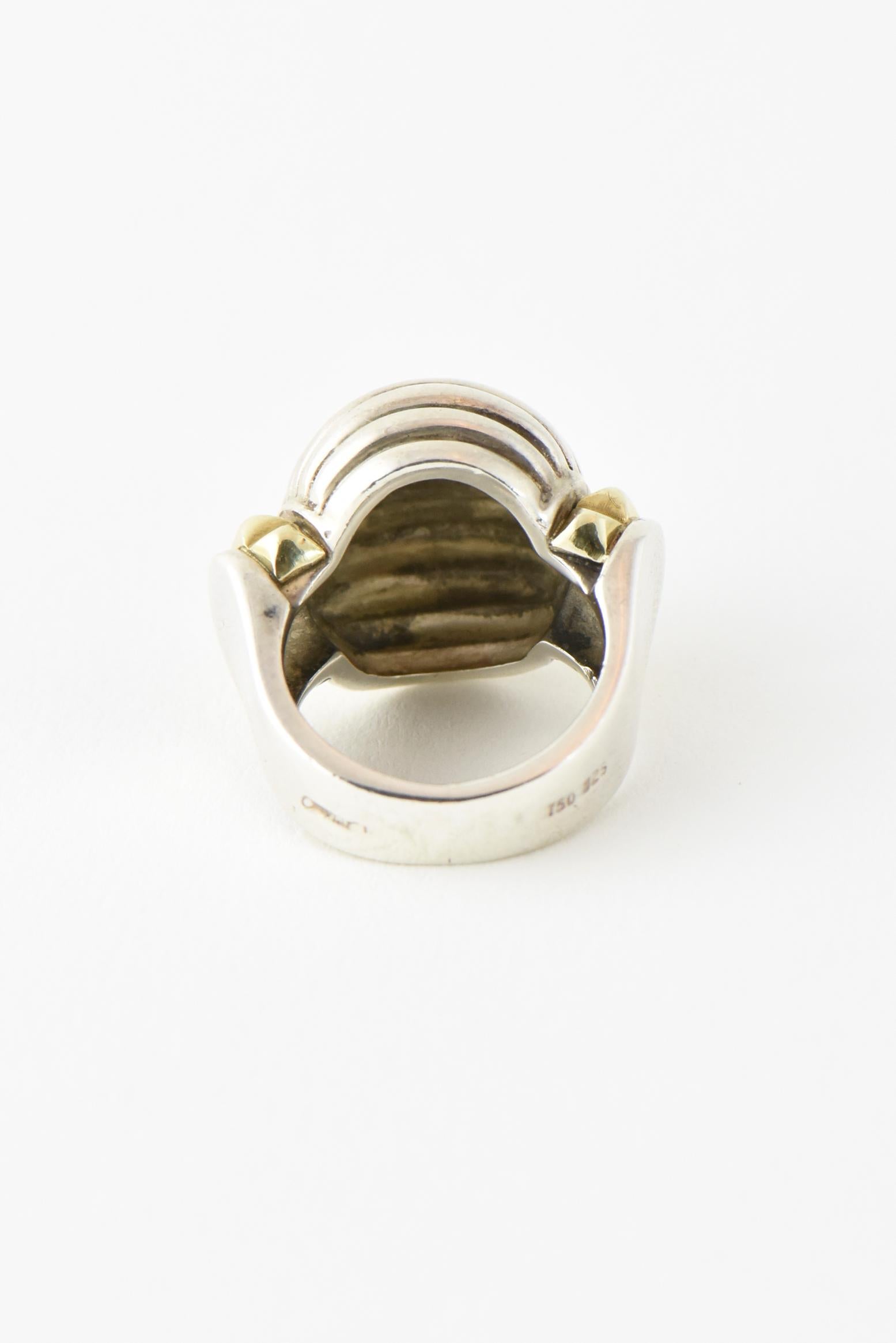 Caviar Lagos Sterling Silver and Gold Dome Ring In Good Condition In Miami Beach, FL