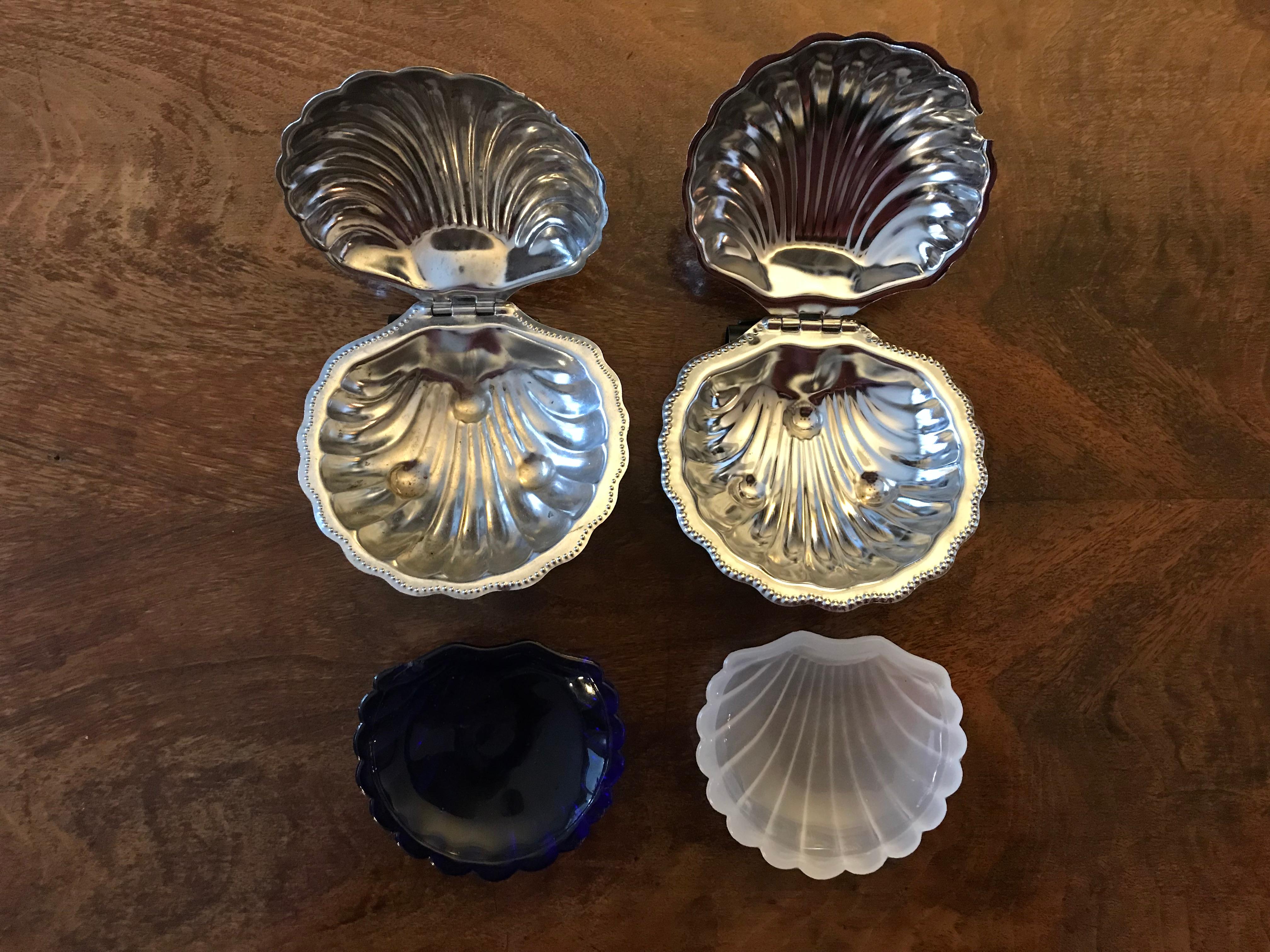 Silvered Caviar Opaline Shell Set, France, 1950s