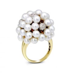 Caviar Pearl Diamond Yellow 18K Gold Ring For Her