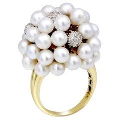 Anillo Caviar Perla Diamante Oro Amarillo 18K Para Ella