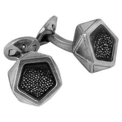 Caviar Pentagon Cufflinks with Black Caviar Beads and Gunmetal Finish For Sale