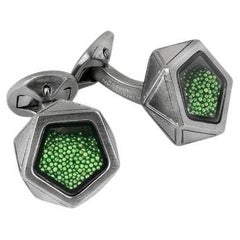 Caviar Pentagon Cufflinks with Green Caviar Beads and Gunmetal Finish