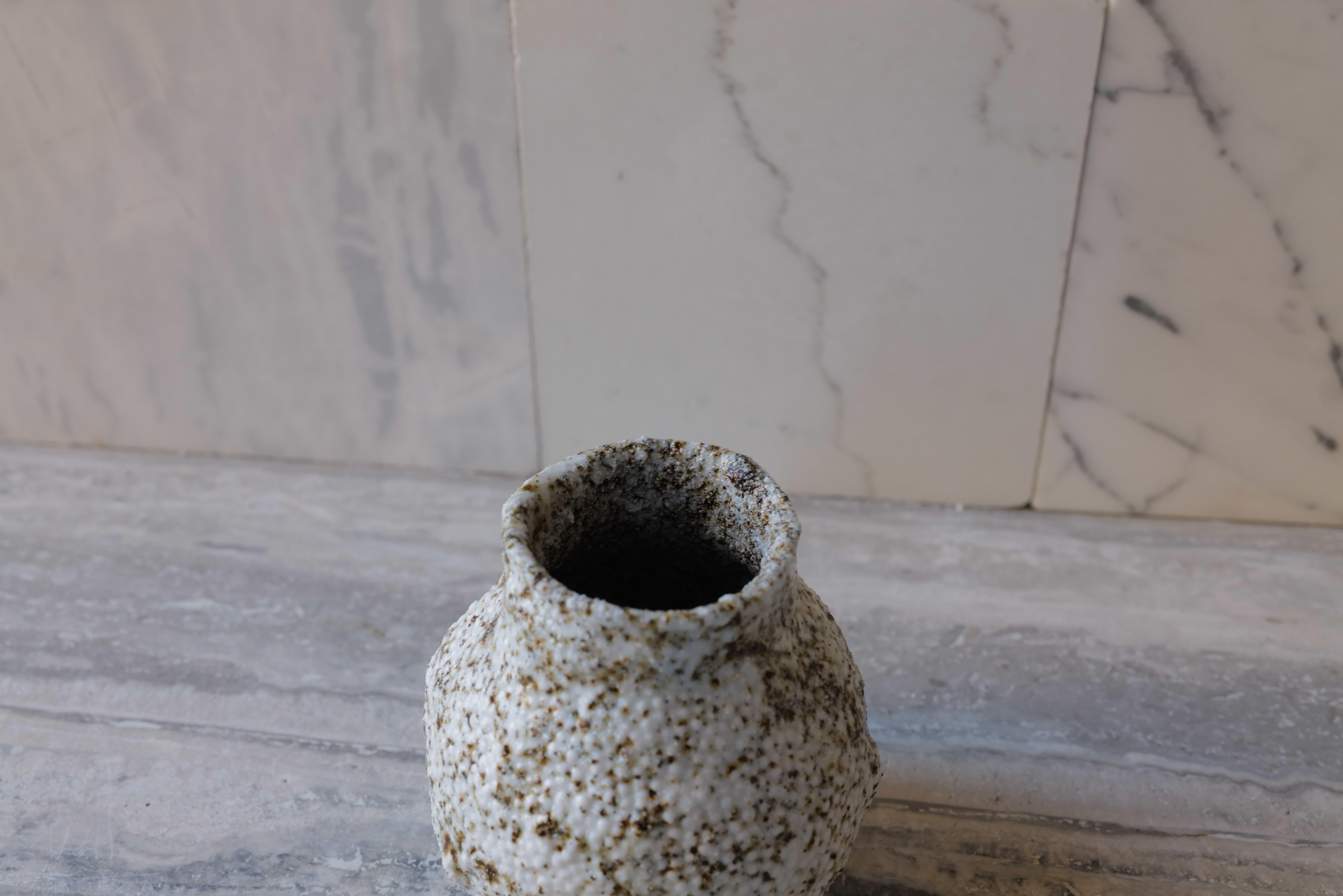 Contemporary Caviar Porcelain Small Vase Transparent Glaze with Local Sand For Sale