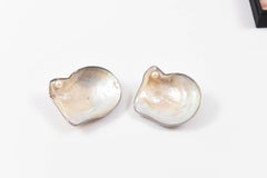 Caviar Set, Mother-of-Pearl with Six Spreaders & Two Shells Trimmed in Sterling