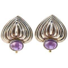 Vintage Caviar Sterling Silver Amethyst Heart Clip-On Earrings