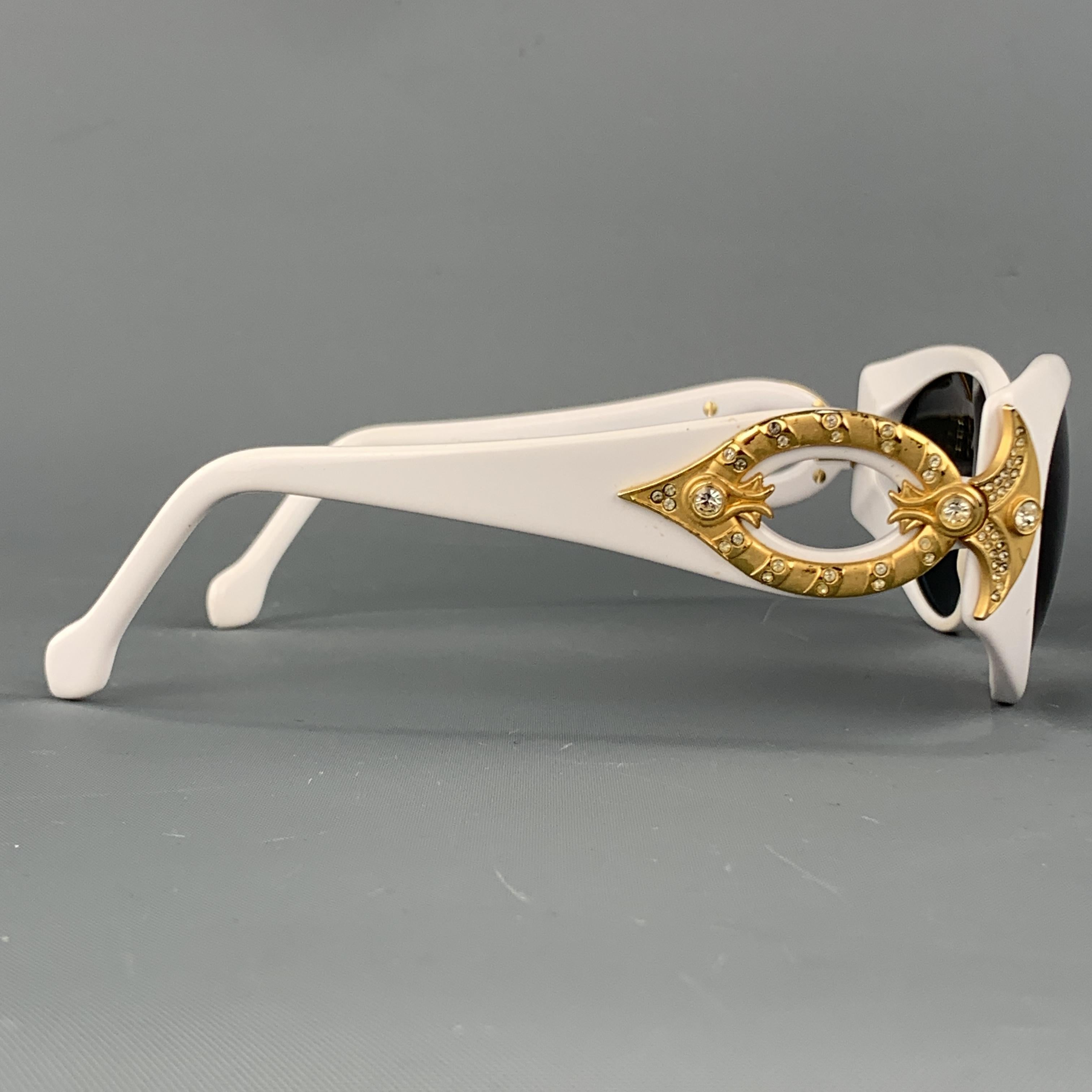 CAVIAR White & Gold Tone Metal Swarovsi Crystal Sunglasses 4