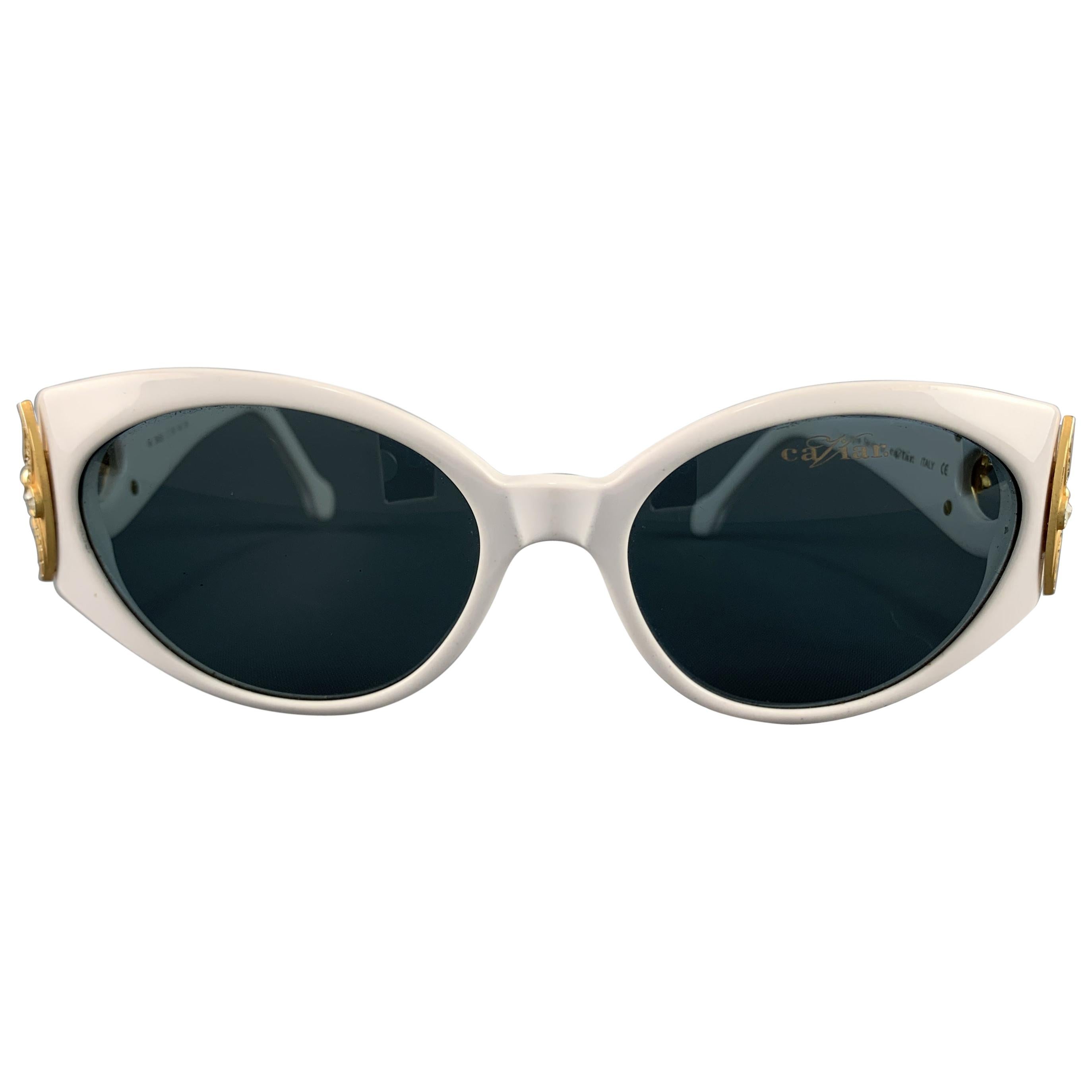 CAVIAR White & Gold Tone Metal Swarovsi Crystal Sunglasses