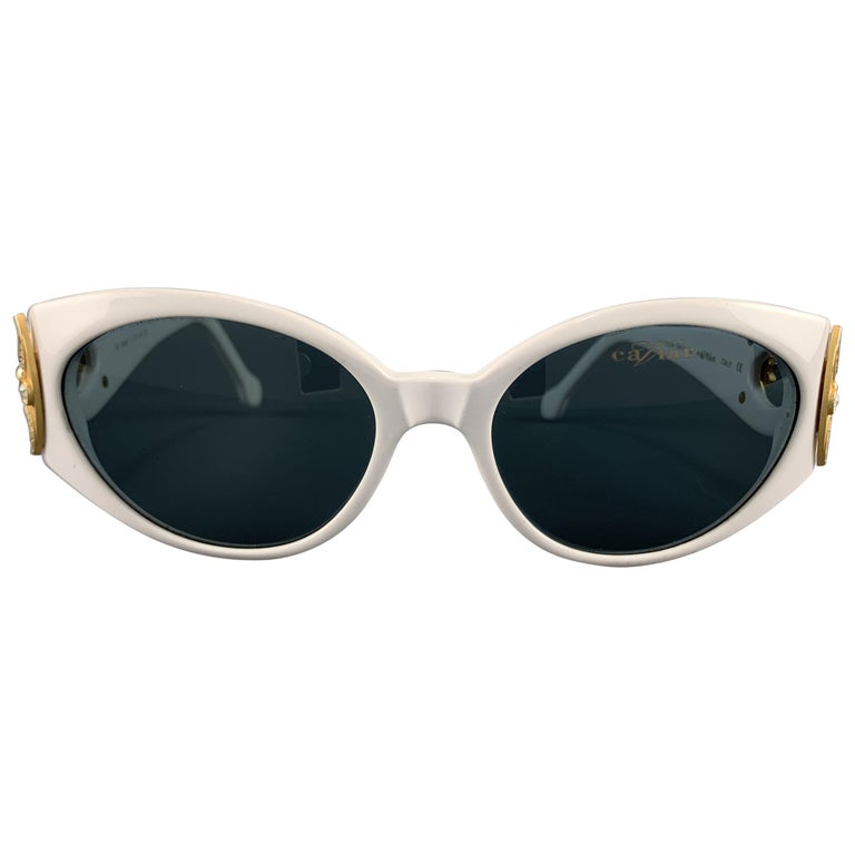 CAVIAR White and Gold Tone Metal Swarovsi Crystal Sunglasses For Sale ...