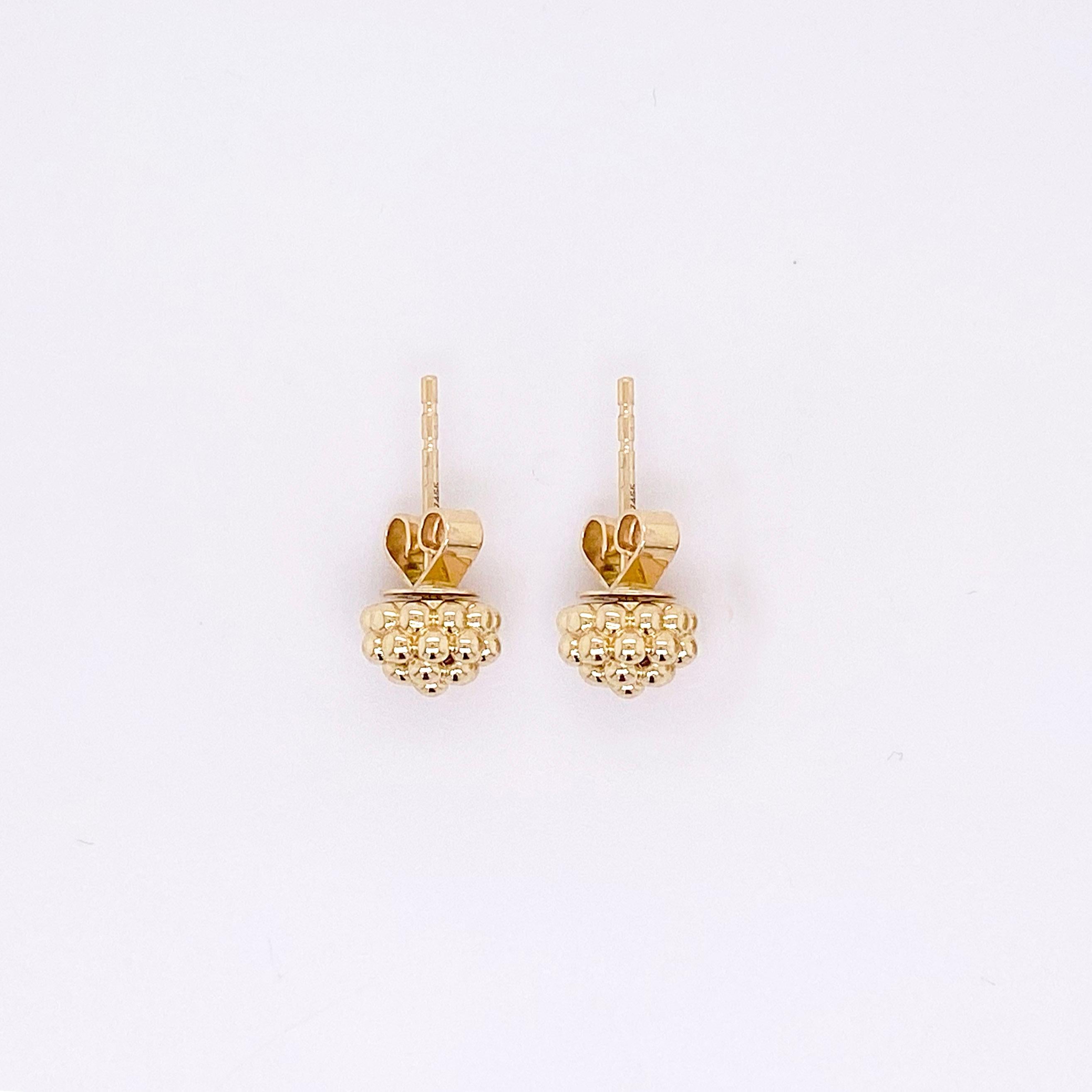 Modern Cavier Beaded Stud Earrings, 14K Yellow Gold Bead Cluster Post Earrings, Cavier For Sale