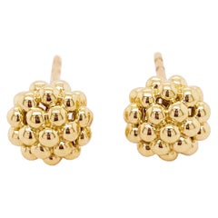 Cavier Beaded Stud Earrings, 14K Yellow Gold Bead Cluster Post Earrings, Cavier